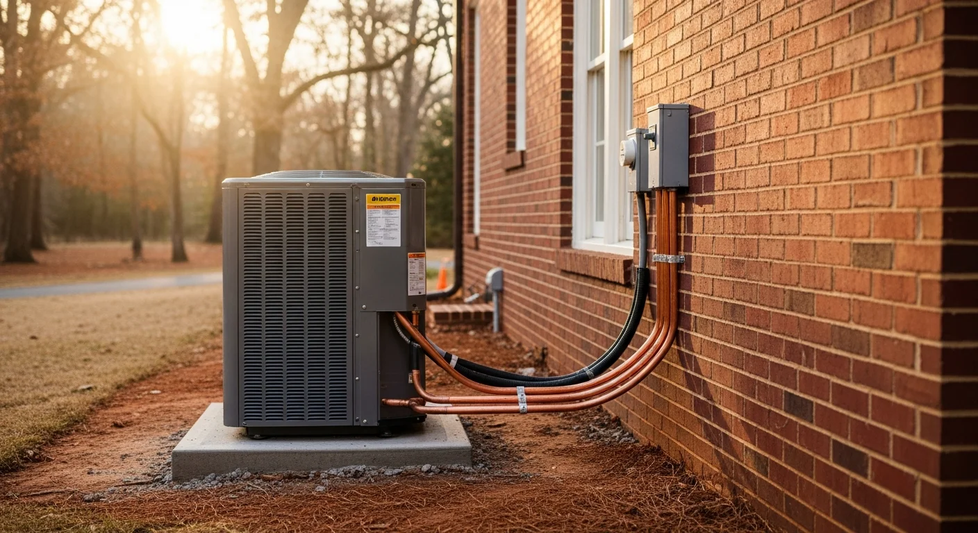 Air conditioning unit installed on the exterior of a residential home