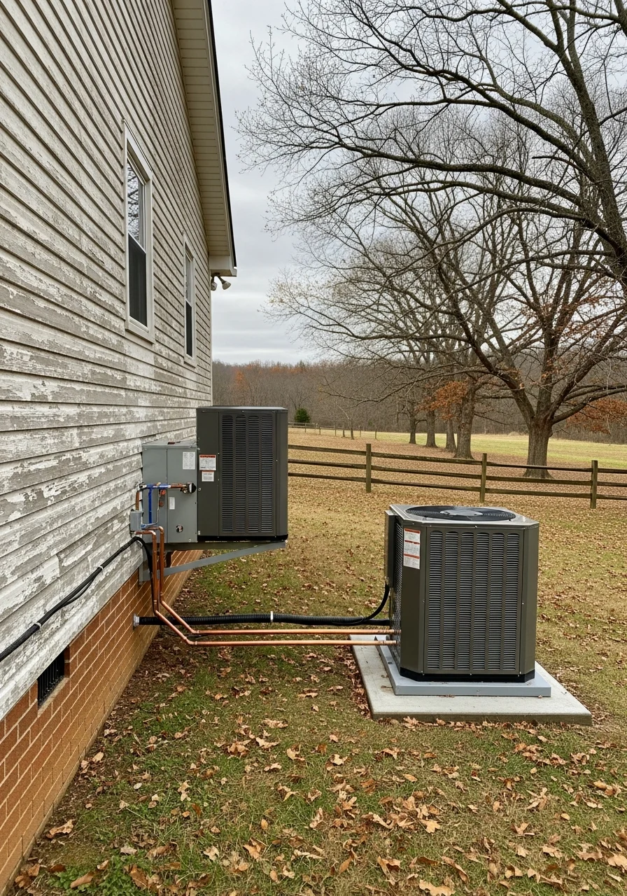 Skilled worker completing exterior work on a rural home, demonstrating expertise with materials suited to country properties.