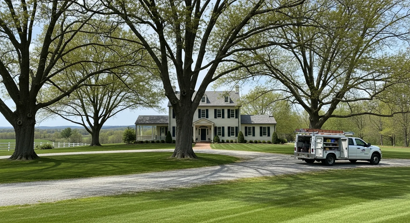 Historic home in Orange, VA with mature trees and rural setting, showing front exterior and landscaping.